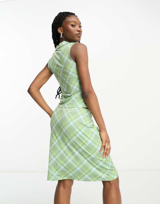 Green check 2024 midi skirt