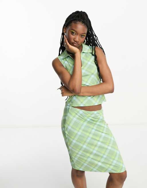 Plaid midi shop skirt set