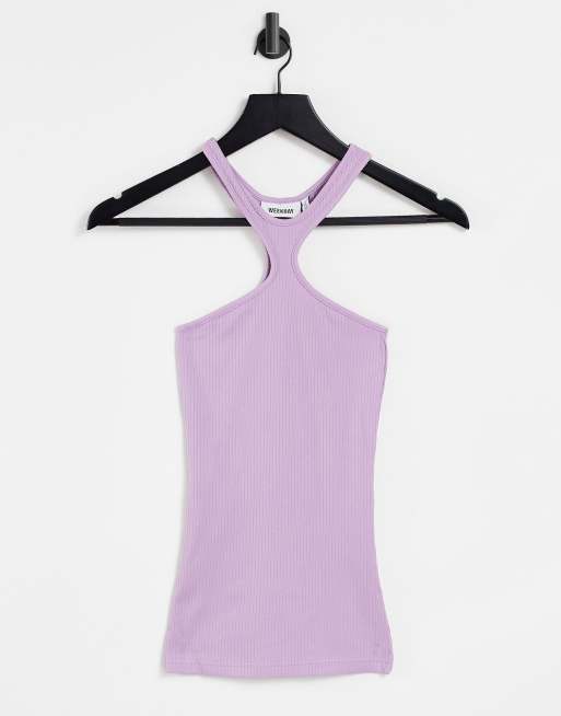Weekday – Fioletowy top z bawełny organicznej o fasonie bokserki z przodu – PURPLE