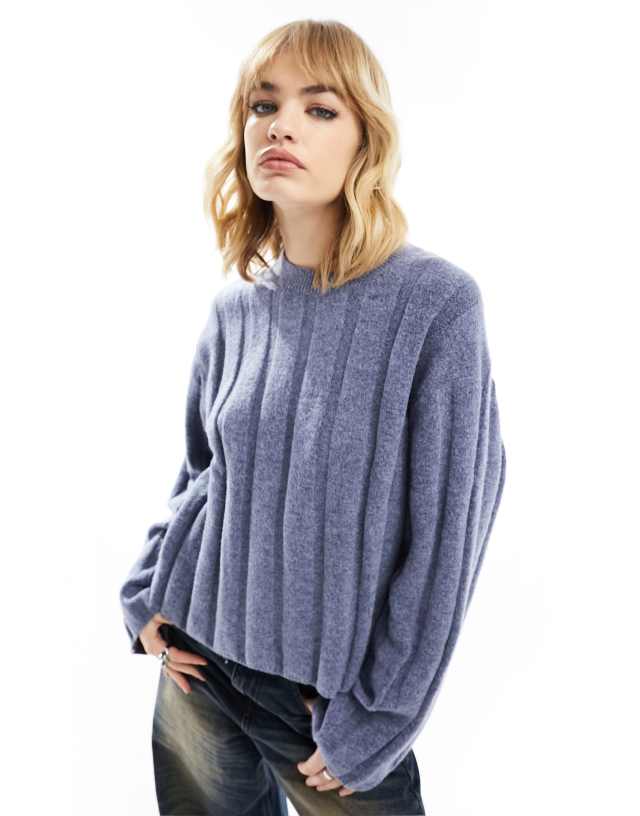 Weekday - fiona chunky knit jumper in dusty blue melange