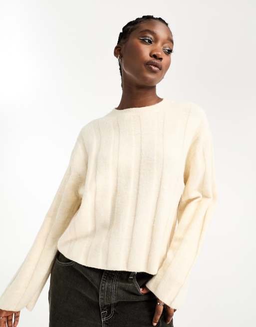 Weekday Fiona chunky knit jumper in light beige melange