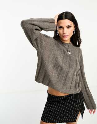 Weekday Fiona chunky knit jumper in mole melange-Brown