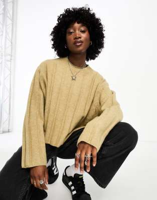 Weekday Fiona chunky knit jumper in oatmeal melange-Neutral