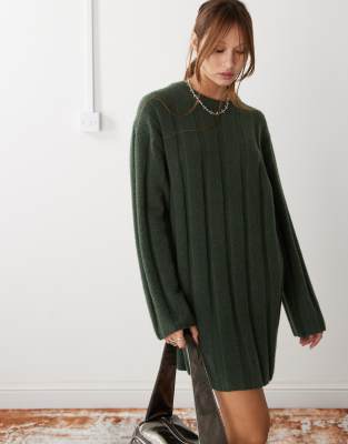 Weekday Fiona chunky ribbed knit mini dress in dark green melange exclusive  to ASOS | ASOS