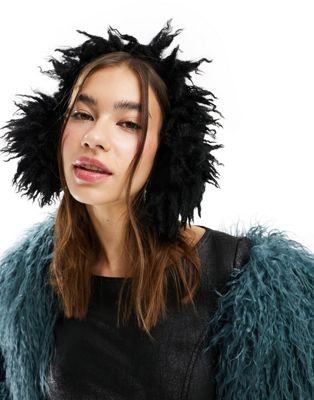 Weekday Fiona faux fur ear muffs in black - ASOS Price Checker