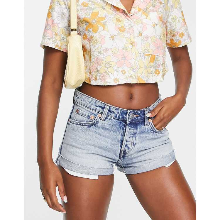 Weekday Rowe Cotton Blend Denim Shorts in Pen Blue