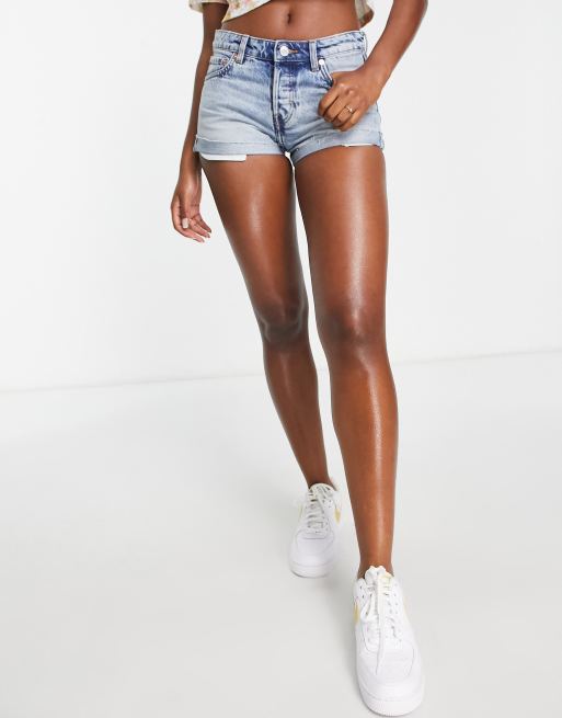 Weekday Fire low rise denim shorts in spring blue