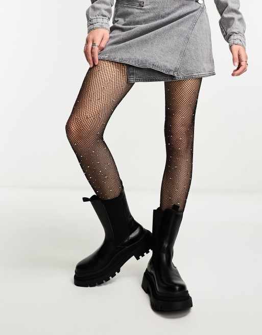 Weekday fishnet tights with silver rhinestones in black | ASOS