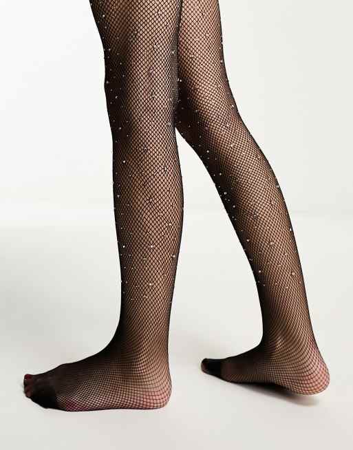 Weekday fishnet tights with silver rhinestones in black