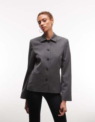 Weekday Fitted Linen Button Up Jacket In Gray