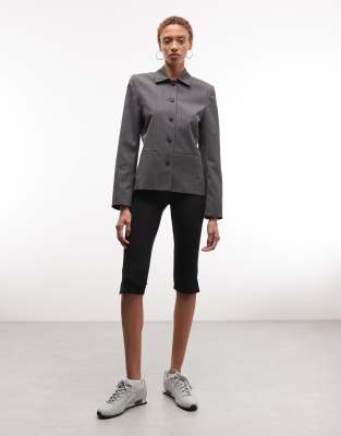 Weekday Fitted Linen Button Up Jacket In Gray