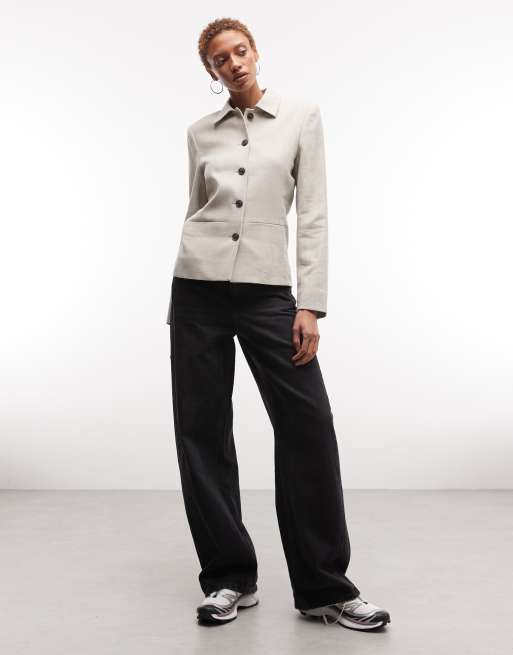 Weekday fitted linen button up jacket in natural, 2 of 4
