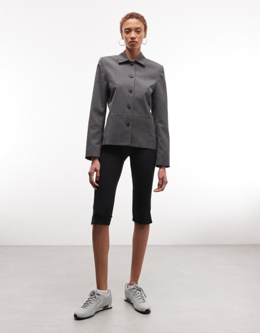 Weekday fitted linen look button up jacket in dark grey, 2 of 4