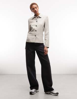 Weekday Fitted Linen Look Button Up Jacket In Neutral