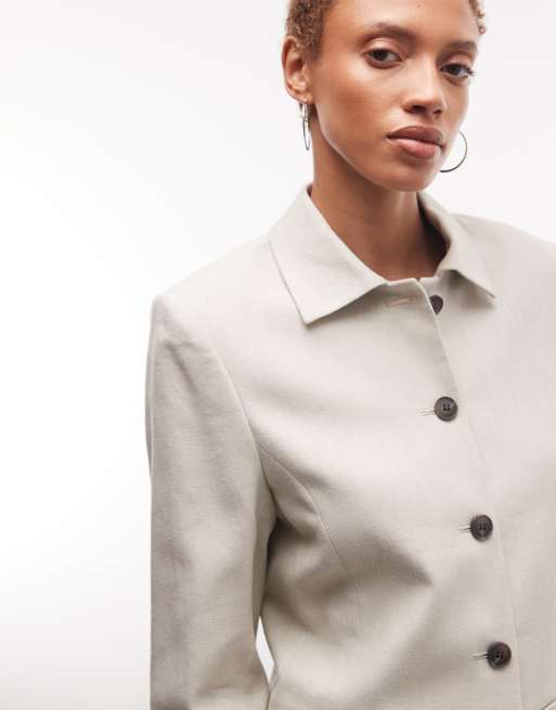 Weekday fitted linen look button up jacket in natural, 3 of 4