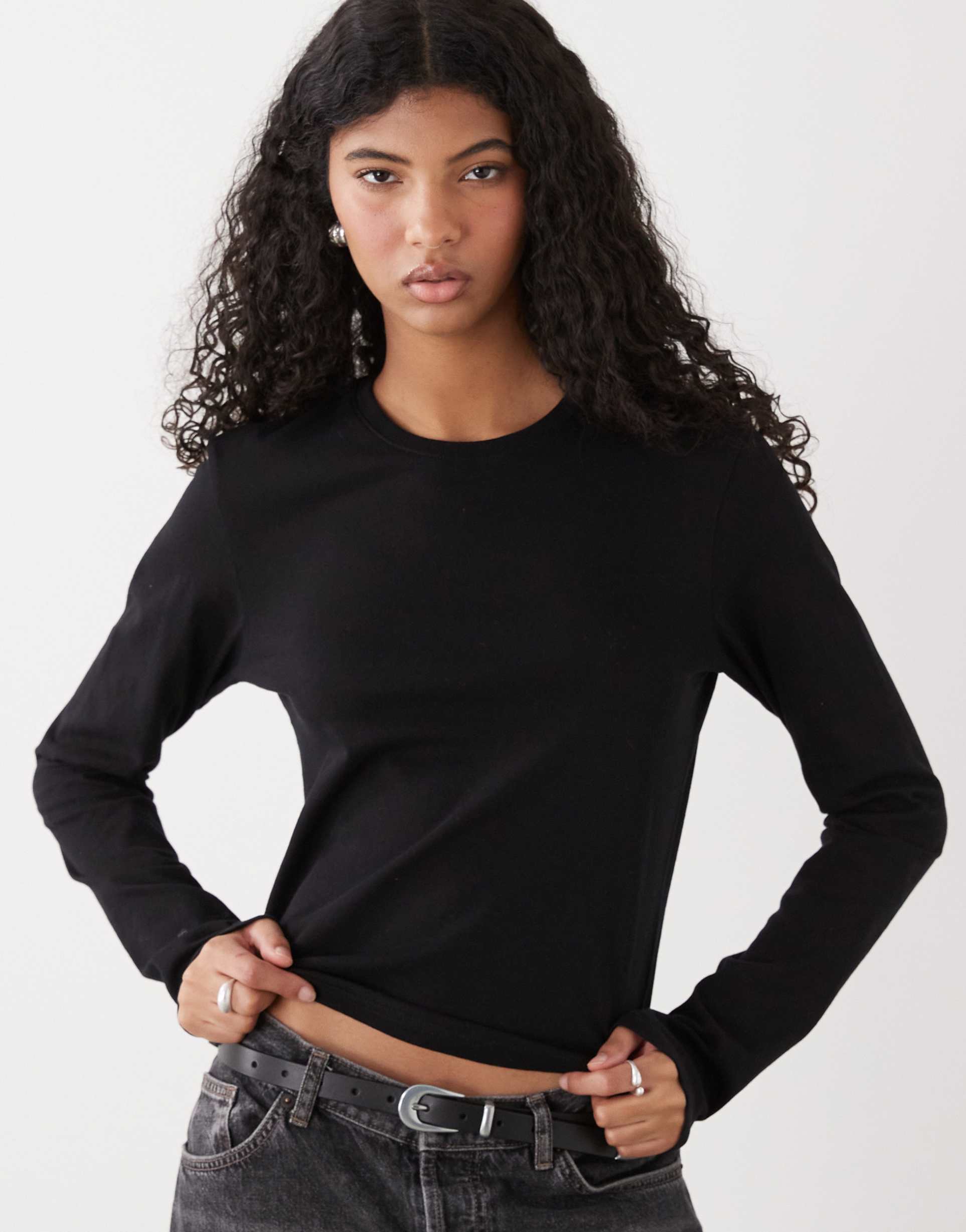weekday fitted long sleeve t-shirt in black