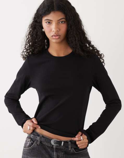 Weekday fitted long sleeve t-shirt in black