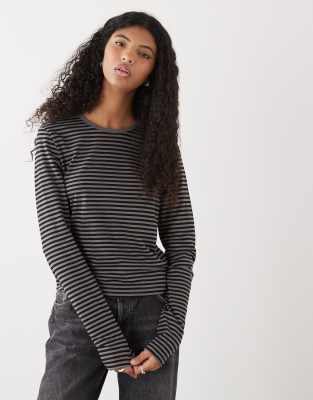 Weekday Fitted Long Sleeve T-shirt In Black