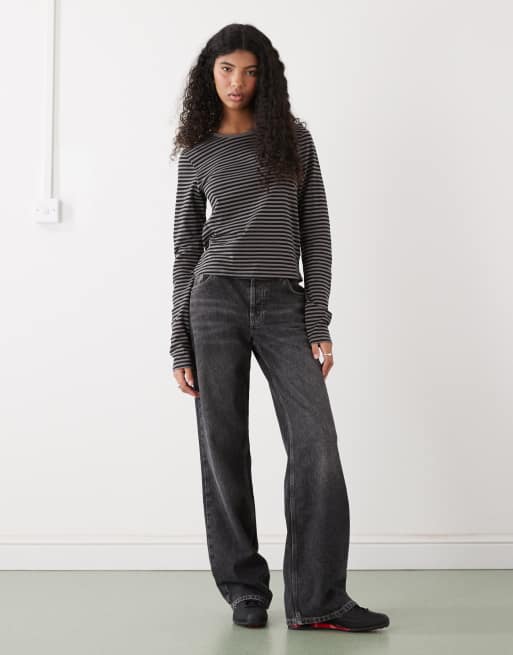 Weekday fitted long sleeve t-shirt in grey and black stripe, 2 of 4