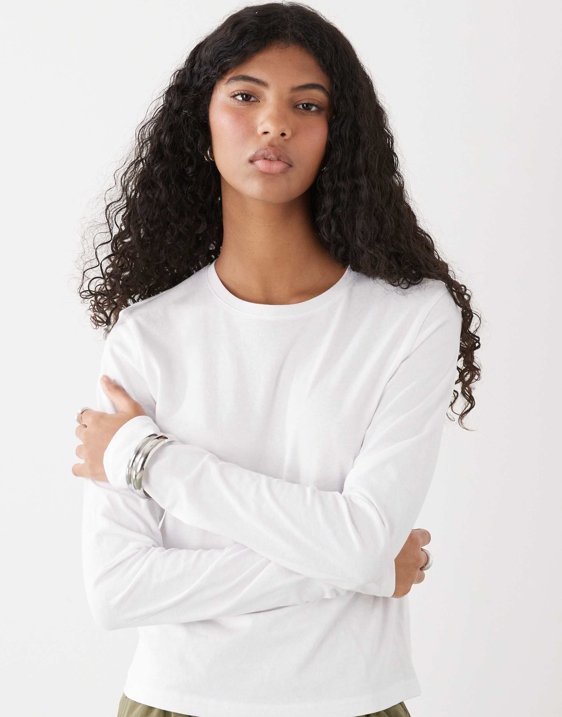 weekday fitted long sleeve t-shirt in white
