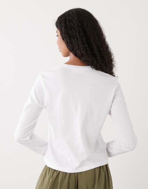Weekday fitted long sleeve t-shirt in white, 2 of 4