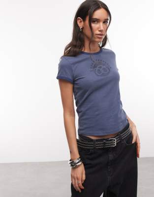 Weekday Fitted Ringer T-shirt With Pretzels Graphic Print In Black