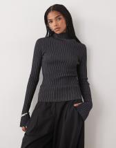 Topshop knitted exposed seam relaxed cardigan in brown