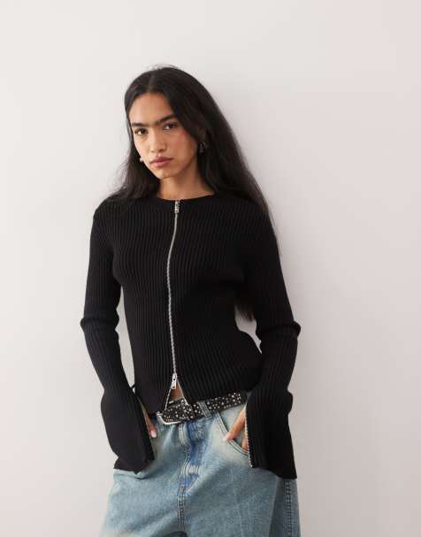 Weekday fitted zip through caridgan with sleeve zip detail in black - view 1