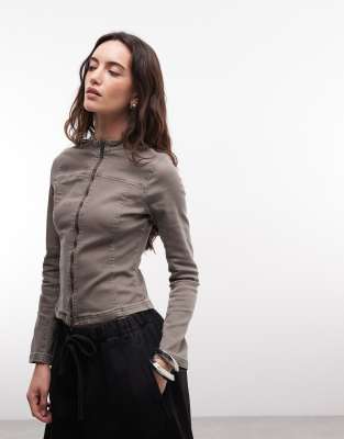 Weekday Fitted Zip Through Jacket In Green