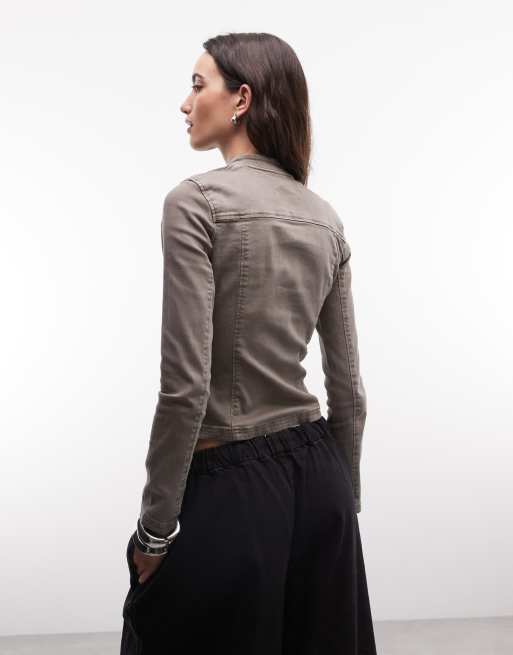 Weekday fitted zip through jacket in khaki, 4 of 4