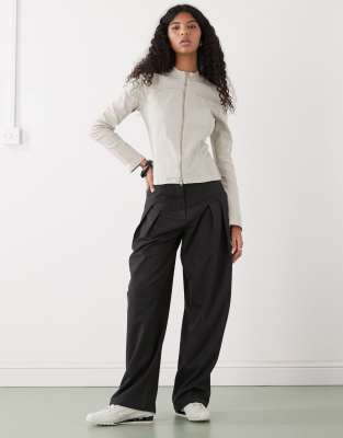 Weekday Fitted Zip Through Jacket In Neutral