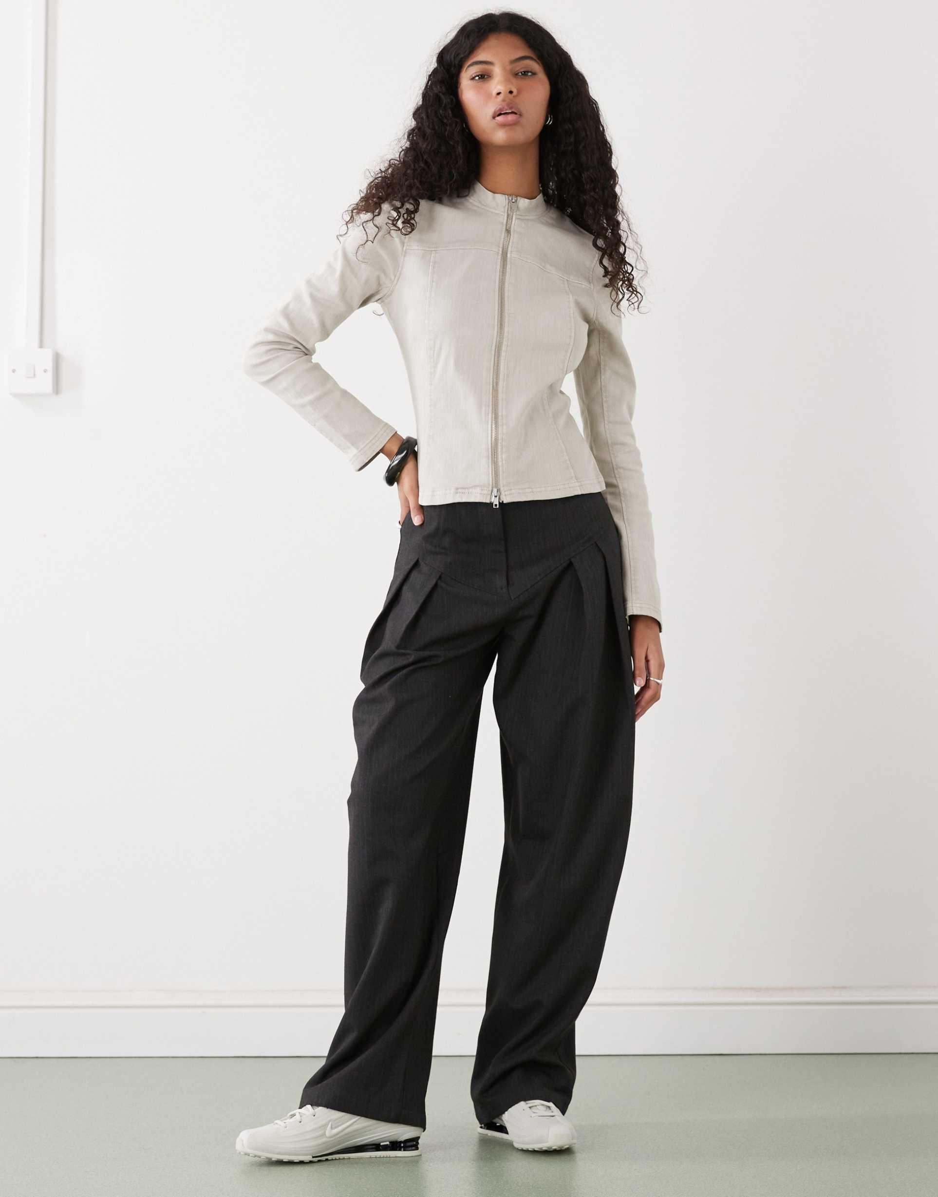 weekday fitted zip through jacket in light mole