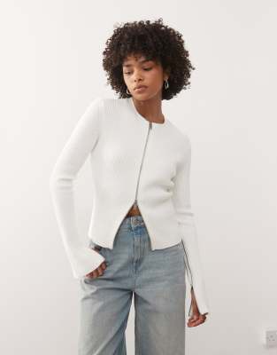 Weekday Fitted Zip Up Cardigan With Sleeve Zip Detailing In White