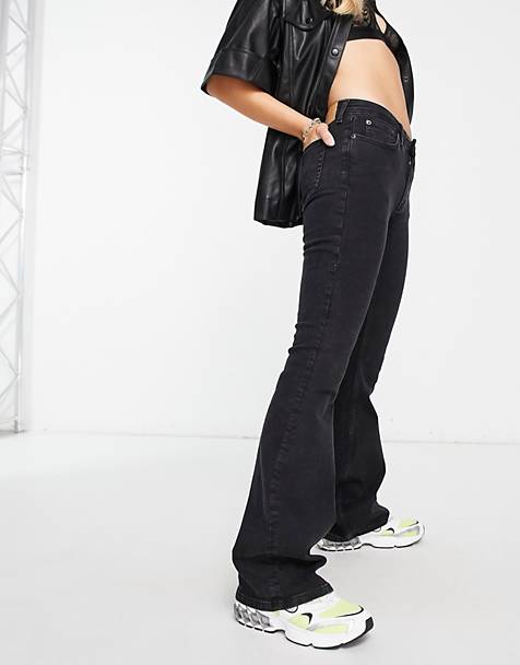 H&M Denim Lage Wijduitlopende Jeans Flame in het Zwart Dames Kleding voor voor Jeans voor Flared jeans 