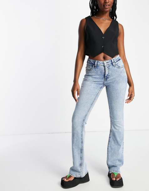 Weekday - Flame - Jeans a zampa a vita bassa azzurro candeggiato con cuciture a vista - view 1