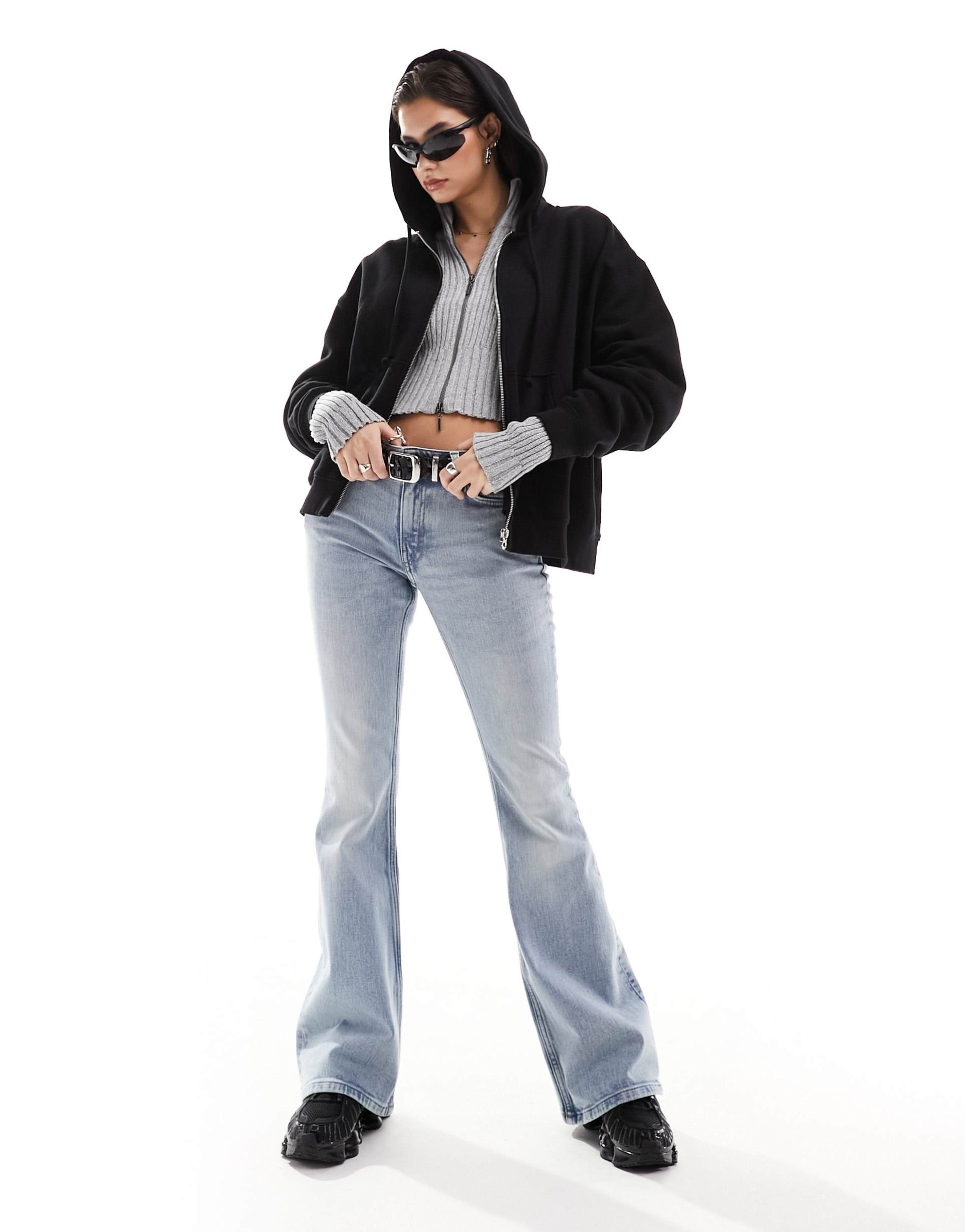 weekday flame low rise flared jeans in stone blue