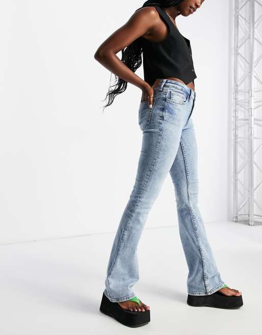 Weekday Flame low rise seam detail flared jeans in bleach light blue