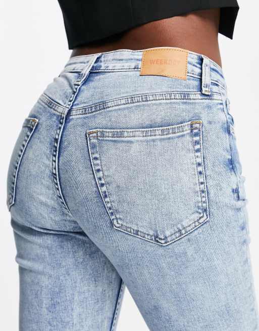 Light Blue Acid Wash Seam Waist Jeans