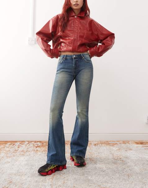Weekday Flame low waist flared jeans in gasoline blue - view 1