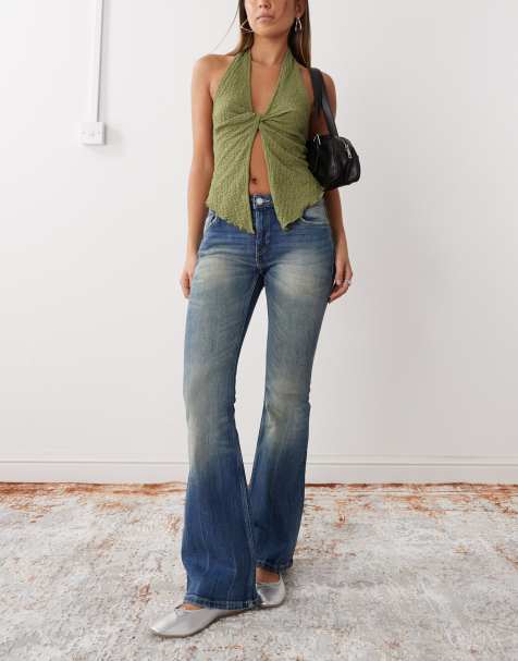 Weekday Flame low waist flared jeans in gasoline blue - view 1