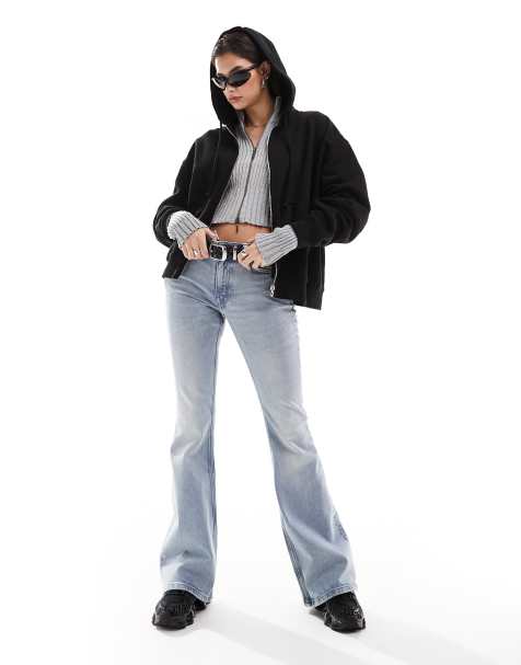 Weekday Flame low waist flared jeans in stone blue - view 1