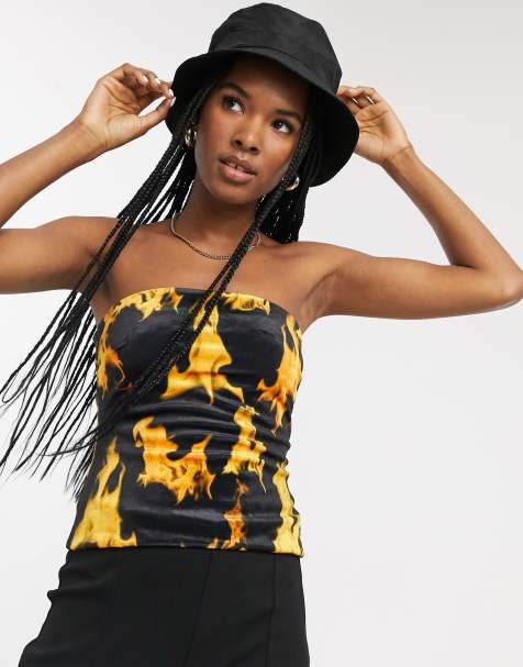 Weekday flame print velvel tube top in black