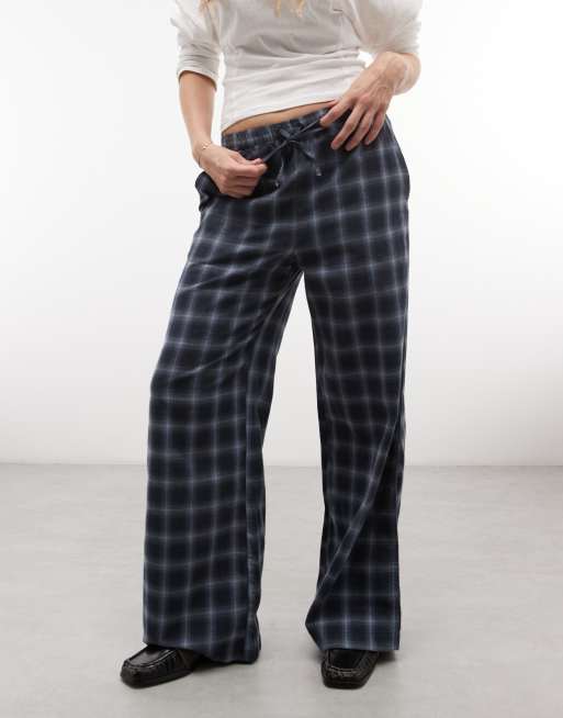 Weekday Flanell-Pyjamahose in Marineblau kariert, 2 von 5