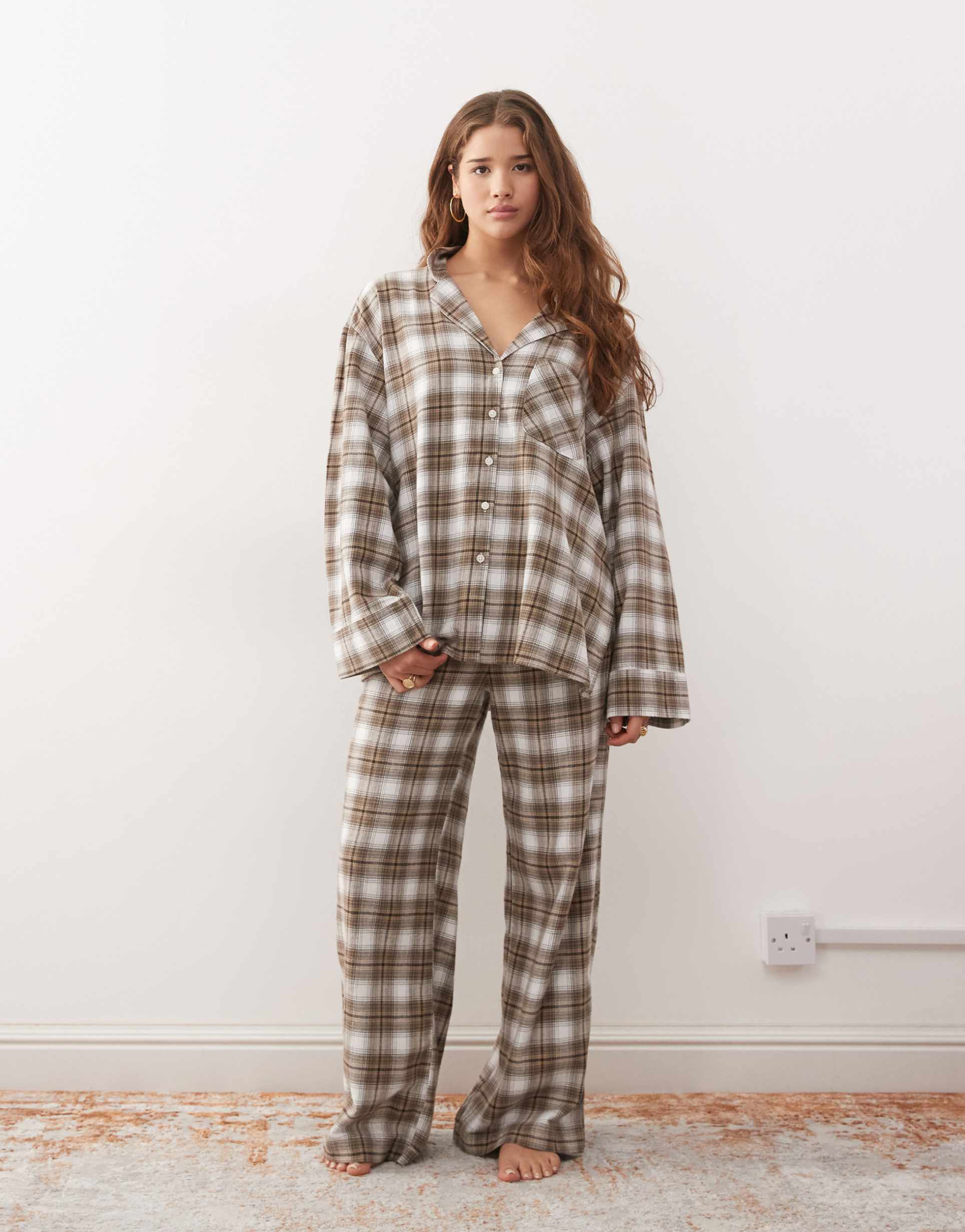 weekday flannel lounge pants in black & white plaid - part of a set