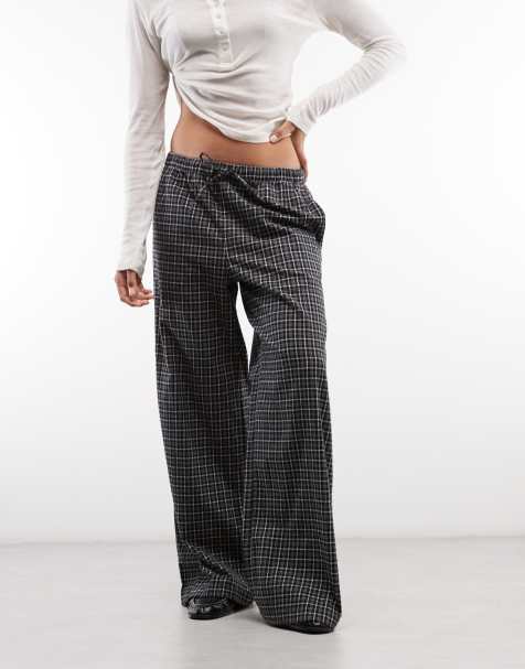 Weekday flannel pyjama bottoms in black check - view 1