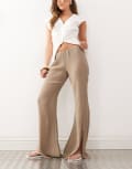 [Weekday] Weekday flare leg plisse pants with split hem detail in mole-Brown 36 Mole