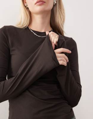Weekday Flare Long Sleeve Top In Brown