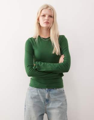 Weekday Flare Long Sleeve Top In Green