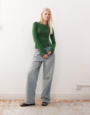 Weekday Flare Long Sleeve Top In Green