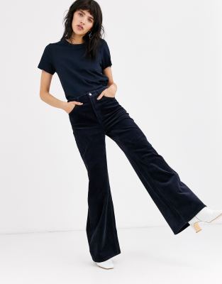 Weekday flared corduroy pants in navy 